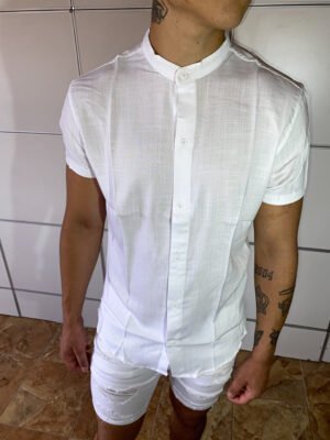 Camisa de lino cuello mao blanca